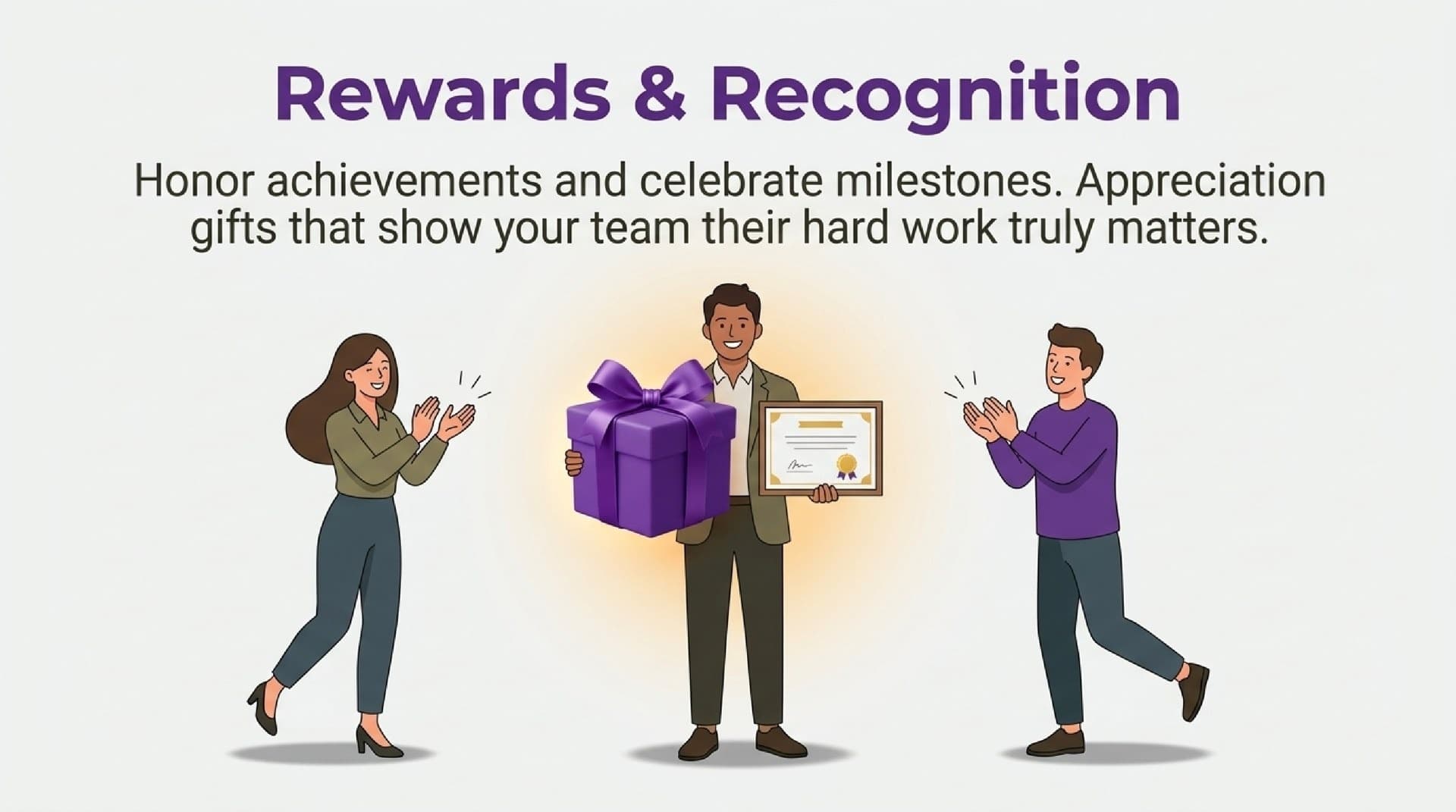 Recognition moment with a gift box and certificate celebration